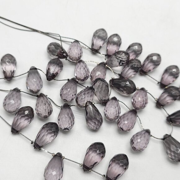 Layered Necklace With Faceted Gray Teardrop Beads Adjustable Chain - Picture 3 of 5